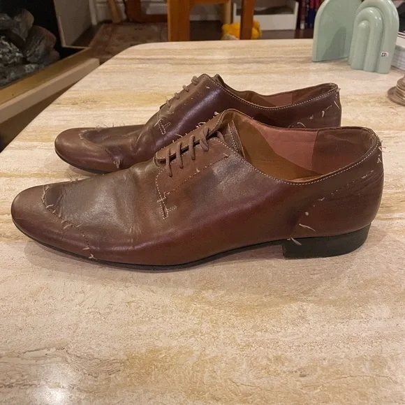 Rare Maison Margiela Distressed Brown Leather Derbies